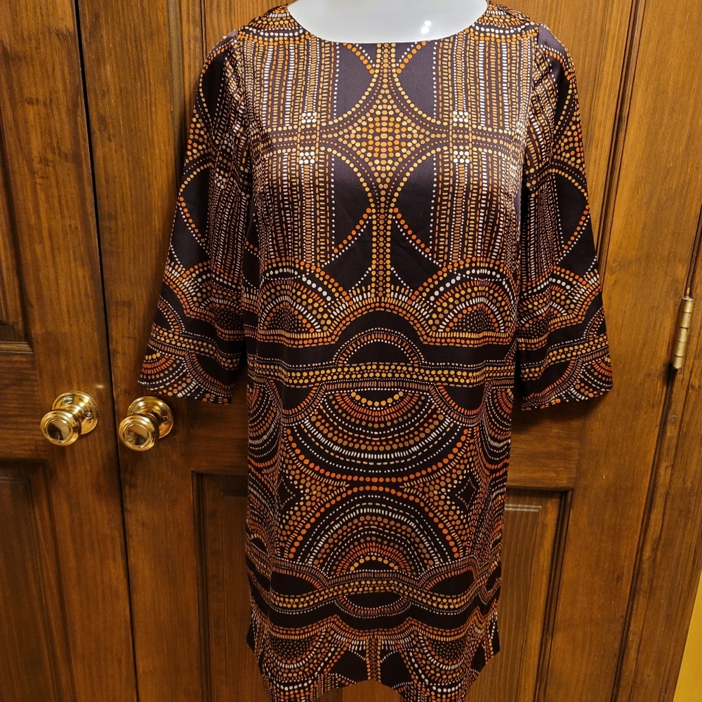 The Limited 3/4 Sleeve Dress Brown Orange Cream P2P 19" L 25"